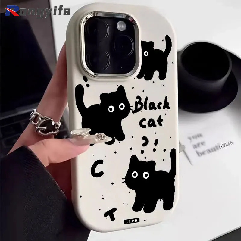 น่ารักแมวดําเคสโทรศัพท์สําหรับ Xiaomi Civi 4 14 Ultra 13T 12T Pro 13 Lite 13 12 12S Pro 12X Mi 11 Lite 11 10 Pro 10S Civi 1s Redmi หมายเหตุ 9 การ์ตูนเครื่องหมายคําถามแมวนุ่มเคสโทรศัพท์