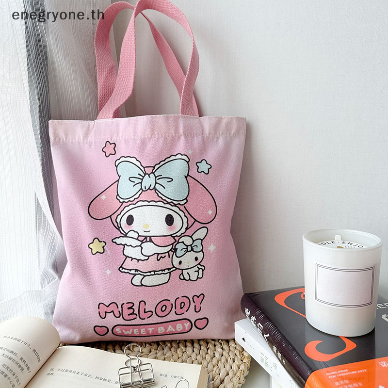 แฟชั่น Kawaii Sanrio Hello Kitty กระเป๋าผ้าใบ Pochacco Kuromi Cinnamoroll กระเป๋าถือขนาดใหญ่ความจุถุงช้อปปิ้งกระเป๋า < EOTH>