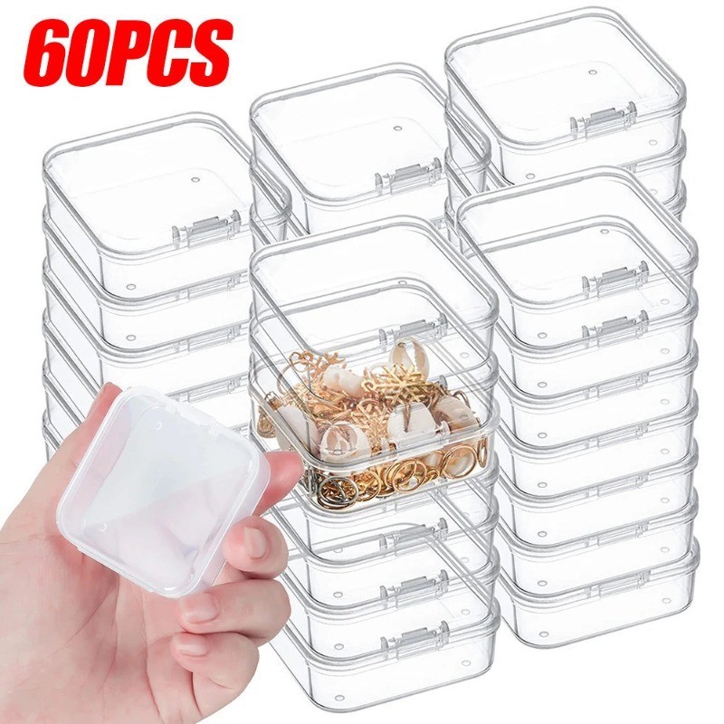 3-60 ชิ้นต่างหูแหวนลูกปัดบรรจุภัณฑ์กรณี / โปร่งใส หน้า กล่องเก็บเครื่องประดับขนาดเล็ก