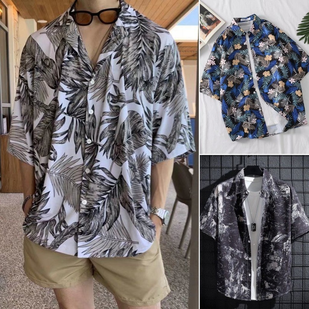 Maisidahouse ผู้ชาย เสื้อแขนสั้น ดอกไม้ เวลาว่าง หลวม แฟชั่น เสื้อ สไตล์ฮาวาย