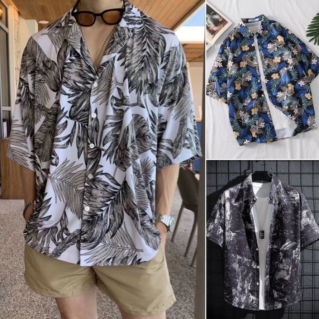 Maisidahouse ผู้ชาย เสื้อแขนสั้น ดอกไม้ เวลาว่าง หลวม แฟชั่น เสื้อ สไตล์ฮาวาย