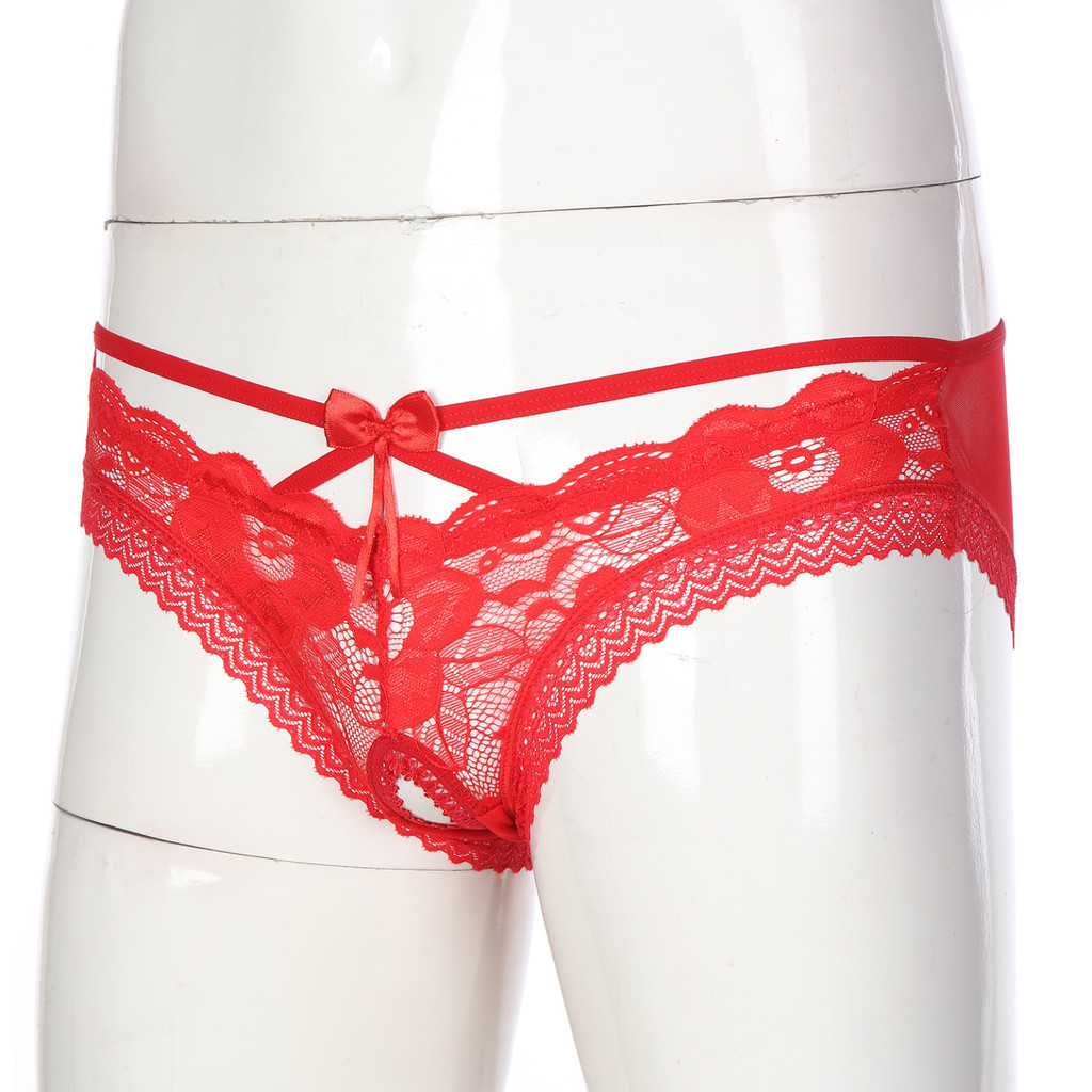 Nikiikoo Men Sheer Lace Briefs กางเกงชั้นในจีสตริง Sissy ชุดชั้นในชุดชั้นใน Bowknot Hollow Out กางเกงชุดนอน - รูปที่ 7