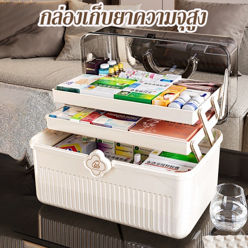 กล่องยาใหญ่ กล่องเก็บยาความจุสูง สองชั้น เอนกประสงค์ ความจุสูง พร้อมที่จับ