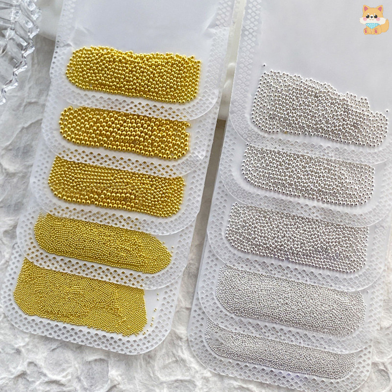 [VI] 0.4 มม.-3 มม.ทองเงินเล็บสีขาว Micro โลหะคาเวียร์ลูกปัดแต่งเล็บ 3D Rhinestone ตกแต่งเครื่องมือ TH