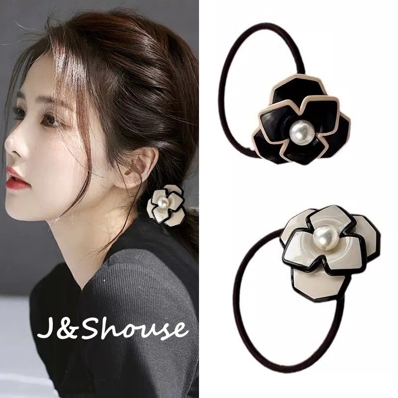 เคเอฟ834 ดอกไม้ชาอะซิเตทสไตล์เกาหลีที่มีขนมุกยางรัดอุปกรณ์เสริมผู้หญิง