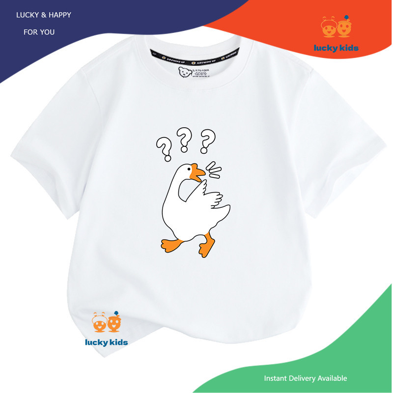 เด็กเสื้อยืดตลกห่านขาวขนาดใหญ่ ผ้าฝ้าย 100% มีความยืดหยุ่นไม่ง่ายที่จะเปลี่ยนรูปไม่จางหาย ระบายอากาศ LUCKY KDIS