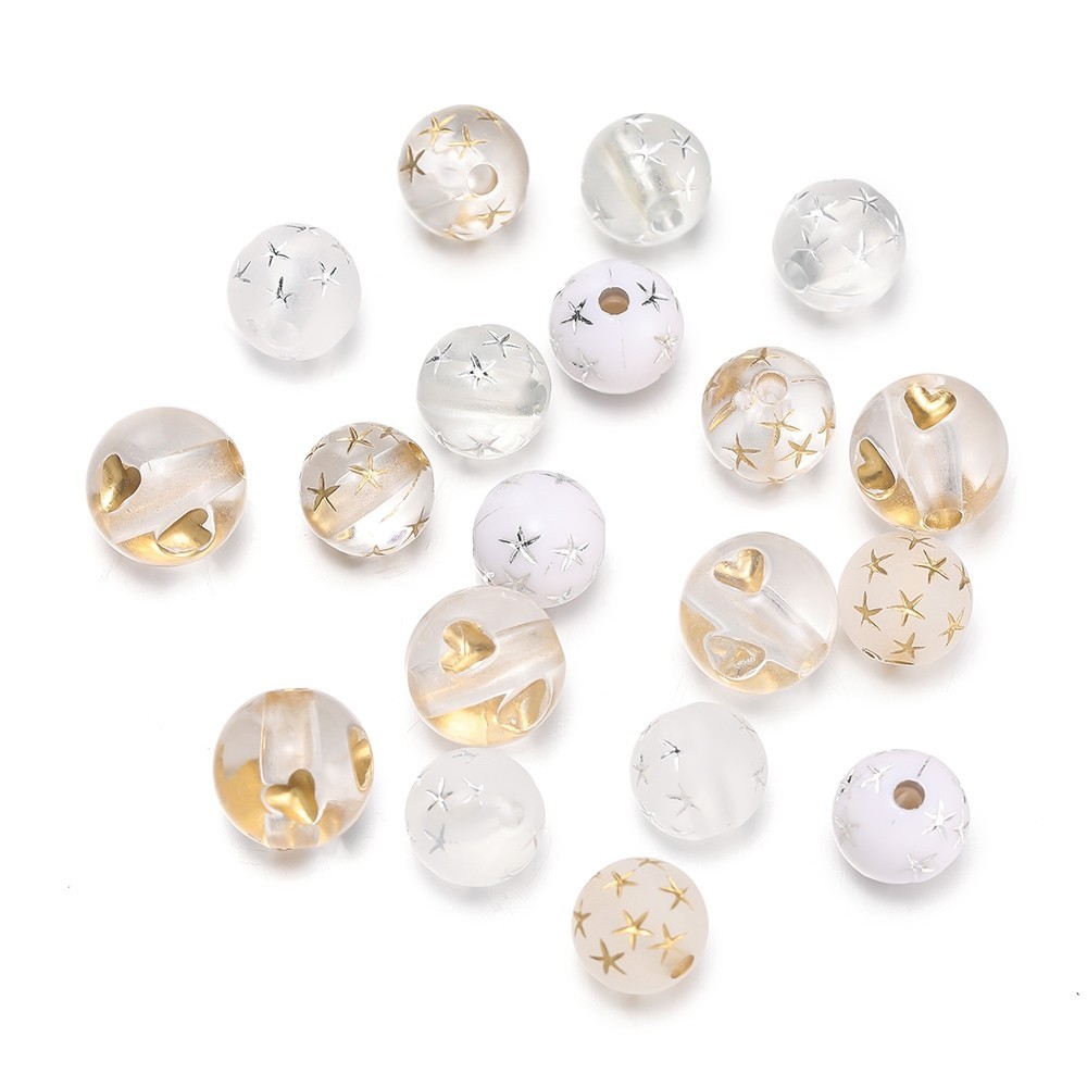 St. kunkka 9.5 * 10 มม. 50 ชิ้นอะคริลิค Frosted Gold Drawing รอบลูกปัดสามารถใช้สําหรับ DIY สร้อยคอสร้อยข้อมือทํา