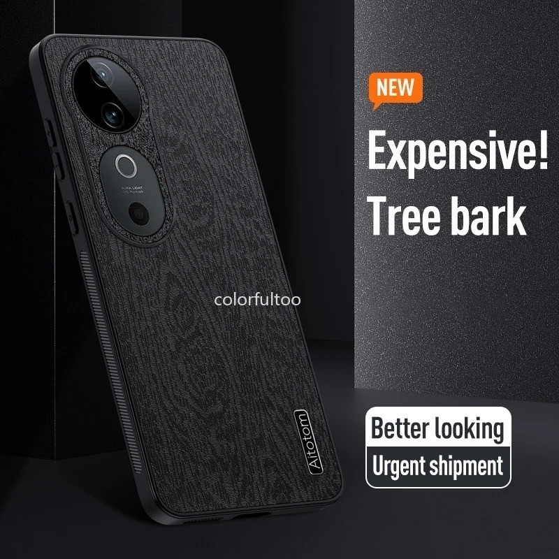 Vivo V40 5G 2024 Tree Grain หนังเคสโทรศัพท์สําหรับ Vivo V40 Pro V40Pro V 40 VivoV40 5G Matte ธุรกิจกันกระแทกปลอก Soft TPU ซิลิโคนกล้องเลนส์ป้องกันปกหลัง