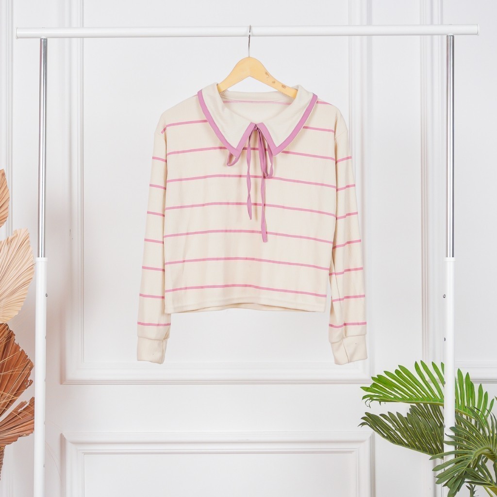 BFS - ZNF DEVIE เสื้อผ้าผู้หญิง BLOUSE / NILLA KNIT BLOUSE / เสื้อลายทาง / เสื้อกันหนาวผู้หญิงอินเทร