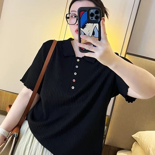 ขนาดบวกผ้าไหมน้ำแข็งแขนสั้นเสื้อยืดสำหรับผู้หญิงในช่วงฤดูร้อนใหม่หลวมท้องครอบคลุมแฟชั่นท็อปส์