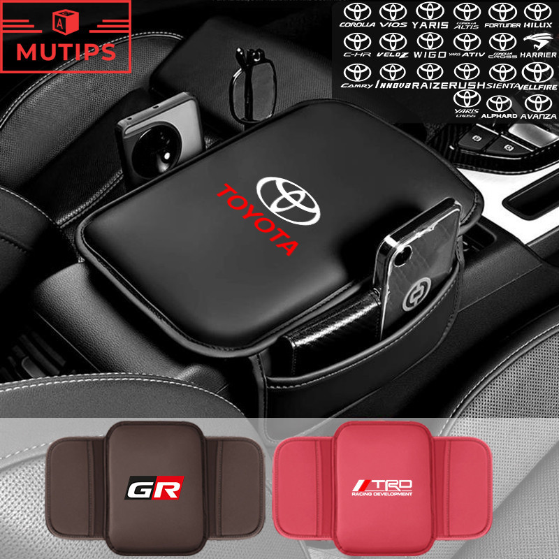 Toyota GR TRD ที่เท้าแขนในรถ เบาะที่เท้าแขนรถยนต์ คอนโซลกลางที่เท้าแขนปก เบาะ พร้อมถุงเก็บ Prius Fortuner Corolla Cross CHR Camry Wish Vios Veloz Estima Sienta Yaris Ativ Altis Hilux Revo bZ4X Hiace