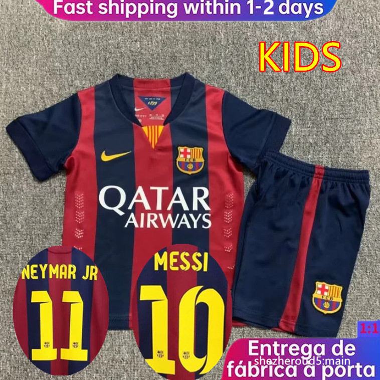 เสื้อกีฬาเด็ก Retro สไตล์ Barca Messi และ Neymar Jr. ปี 2014-2015