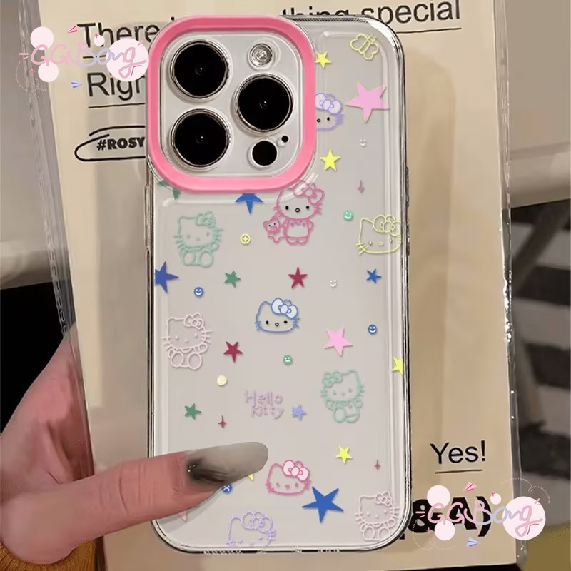 น่ารักดาว hellokitty แมวกล่องโบว์ iPhone 11 13 14 12 15 Pro Max XS X XR Max 7 6s 6 8 Plus 7Plus ตลกดีนะ เคสไอโฟน