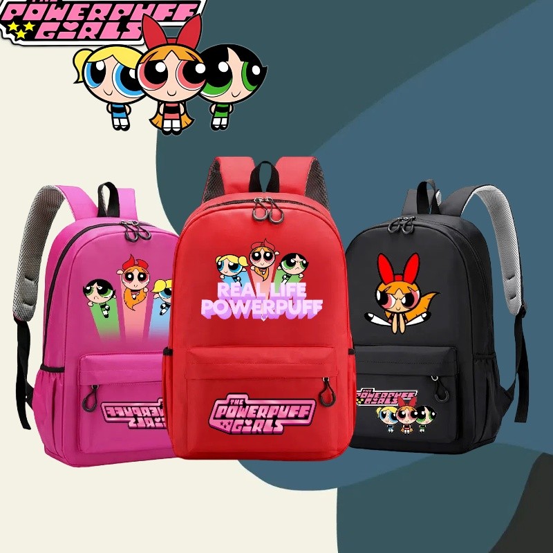 The Powerpuff Girls Season กระเป๋าเป้ผ้าใบสีนักเรียนที่กําหนดเองพร้อมการพิมพ์กันน้ําและกระเป๋าซิปความจุขนาดใหญ่