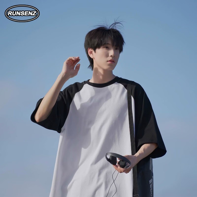 M-8xl เกาหลีการออกแบบ Sense Raglan T เสื้อผู้ชาย Plus ขนาดรอบคอลําลองหลวม Oversize Tee ราคา ถูกที่สุด ดีลบีเคเค
