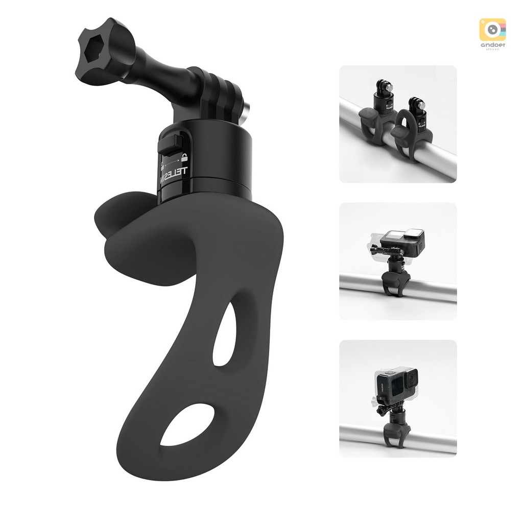 Telesin สายคล้องกล้องกีฬา Mount ซิลิโคนห่อ Band จักรยานรถจักรยานยนต์ Handlebar Quick Release Mount 2 ระดับสําหรับ Hero 12/11/10/9 DJI OSMO Insta Action360