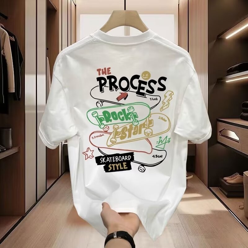 เสื้อยืดลําลอง คอกลม แขนสั้น ผ้าฝ้าย พิมพ์ลายการ์ตูน แฟชั่นฤดูร้อน สําหรับผู้ชาย มีสีดํา สีขาว ไซซ์ S - XXXL  1