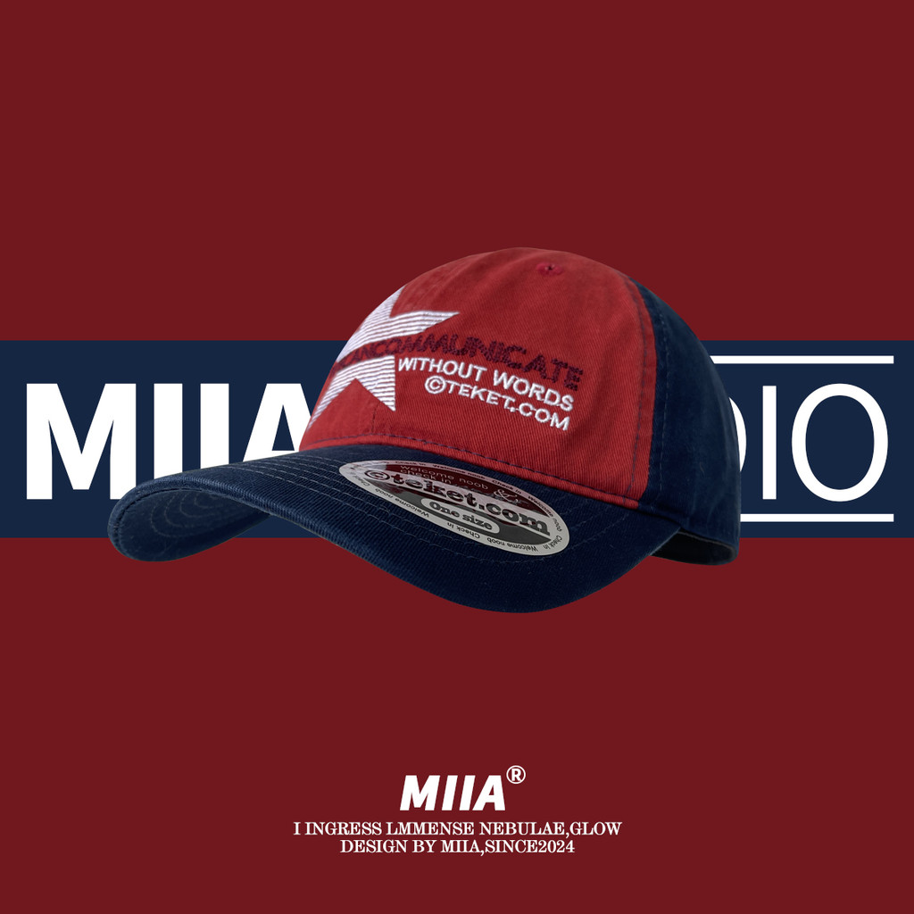 American Retro ลาย Star ปักเบสบอลหมวก Street teket Contrast สี Peaked หมวก All-Match Hip-Hop แฟชั่นอ