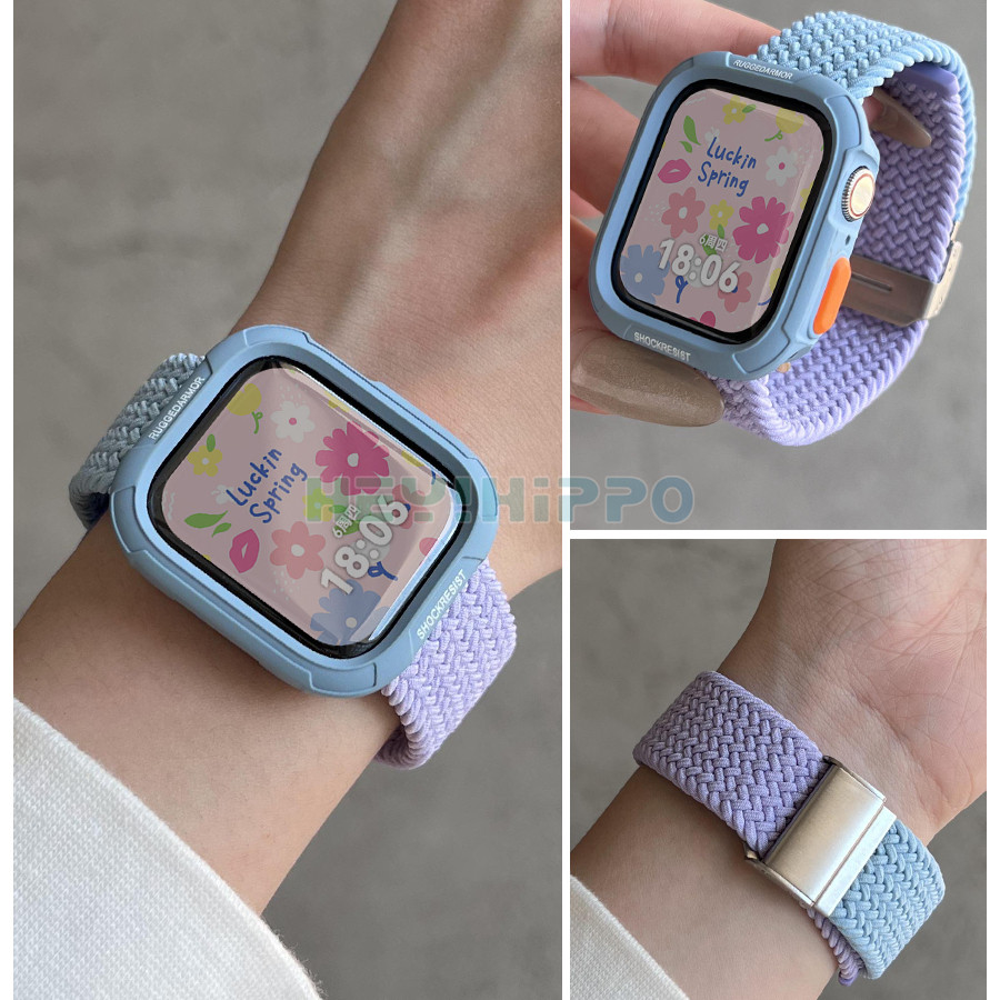 ทอไนลอนสายนาฬิกาสําหรับ iwatch Ultra2 49 มม.สี block หัวเข็มขัดสายนาฬิกาเปลี่ยนในไม่กี่วินาที ultra watchcase สําหรับ iwatch Series 9 8 7 se2 se 6 5 4 45 มม.41 มม.44 มม.40 มม.cas