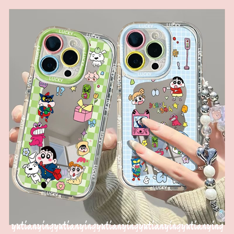 ตัดการ์ตูนไดโนเสาร์ Crayon Shin Chan สร้อยข้อมือสําหรับ Samsung A14 A55 A13 A05 A12 A15 A05s A03 A34 A10s A51 A34 A25 A54 A02s A03s A35 M01S กระจกหรูหรา