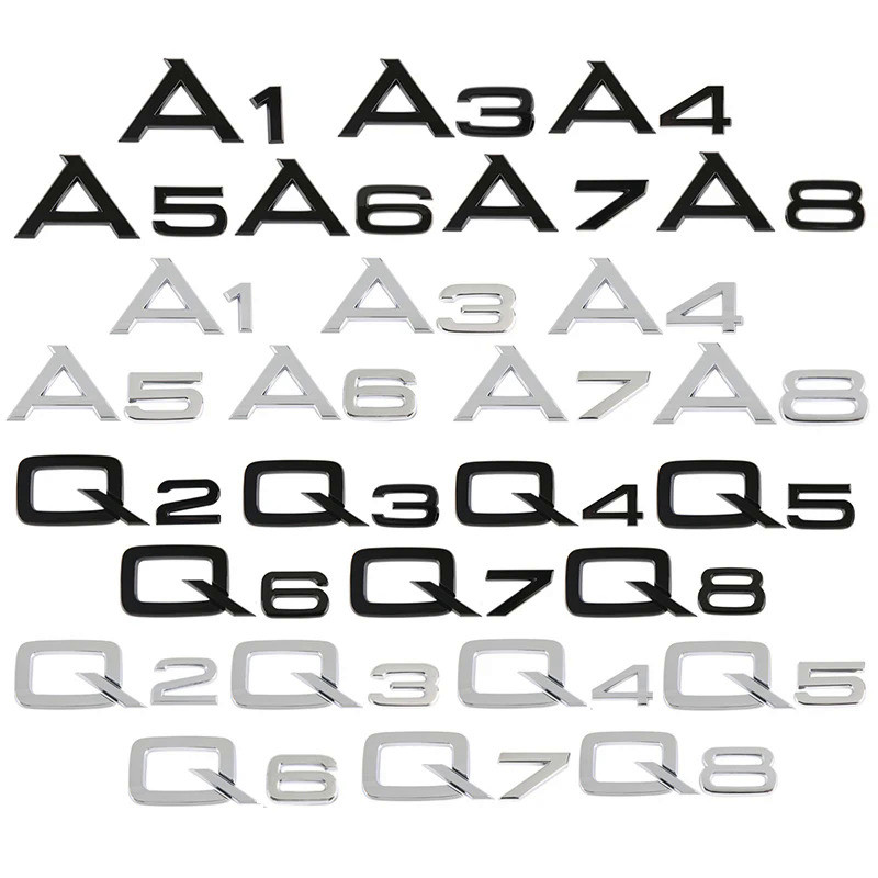3D ABS Letters Numbers Decals Emblem For Audi A3 A4 A5 A6 A7 A8 Q2 Q3 Q5 Q7 Car Rear Back Trunk Lid 