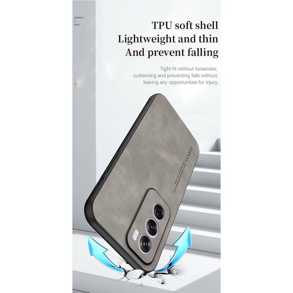 สําหรับเคสโทรศัพท์ OPPO Reno 12 5G, เคสป้องกันหนังกลับหนังแกะหรูหราพร้อมขอบแข็งและนุ่ม - รูปที่ 6