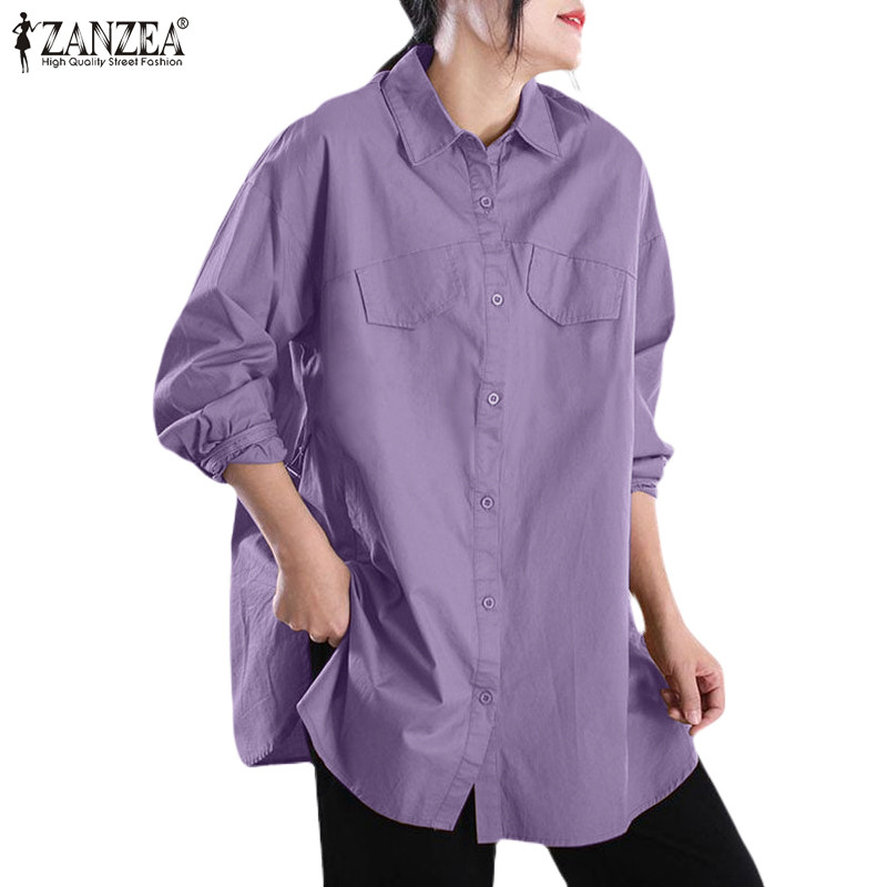 Zanzea ผู้หญิงเกาหลีแฟชั่นแขนโคมไฟ Turn-Down-Collar Casual เสื้อหลวม