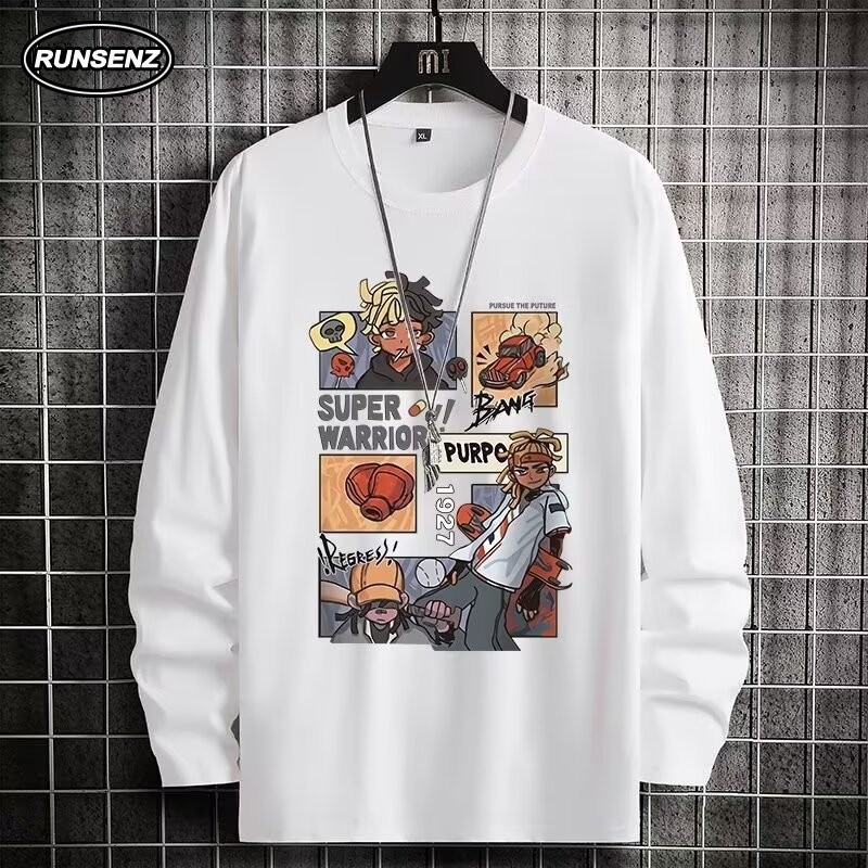 M-8xl เกาหลีอินเทรนด์การ์ตูนผู้ชาย Plus ขนาด T เสื้อหลวมสบายๆแขนยาวขนาดใหญ่ Tee