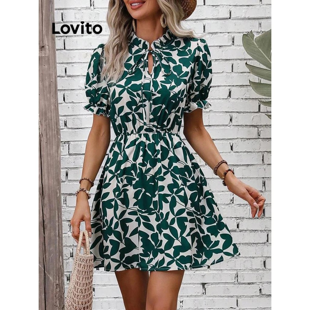 Lovito ชุดเดรสลูกไม้โบโฮเขตร้อนสำหรับผู้หญิง LNL77376