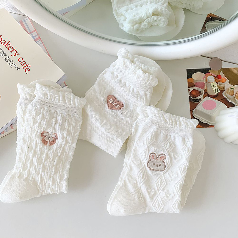 พร้อมส่ง : ถุงเท้า ข้อยาว 5 คู่ ขาวล้วน แต่งอิโมจิ เก๋ๆ ใส่ได้ทุกวัน มินิมอล แฟชั่น น่ารัก ผ้านุ่ม - รูปที่ 4