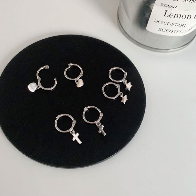 Jinjoo ต่างหูห่วง 3 แบบ 3 ดีไซน์ : ไม้กางเขน ดาว หัวใจ Simple เรียบง่าย