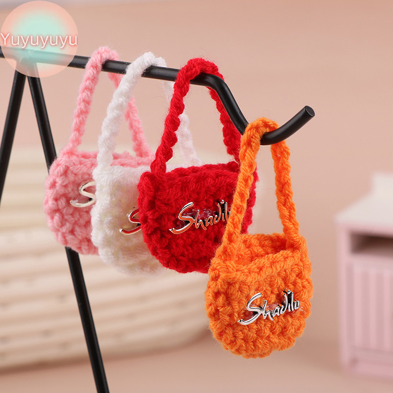 Yuyu 1:12 Mini กระเป๋าสะพายทอน่ารัก Knitg กระเป๋าขนสัตว์ Crossbody กระเป๋าตุ๊กตาตุ๊กตาของเล่นอุปกรณ์