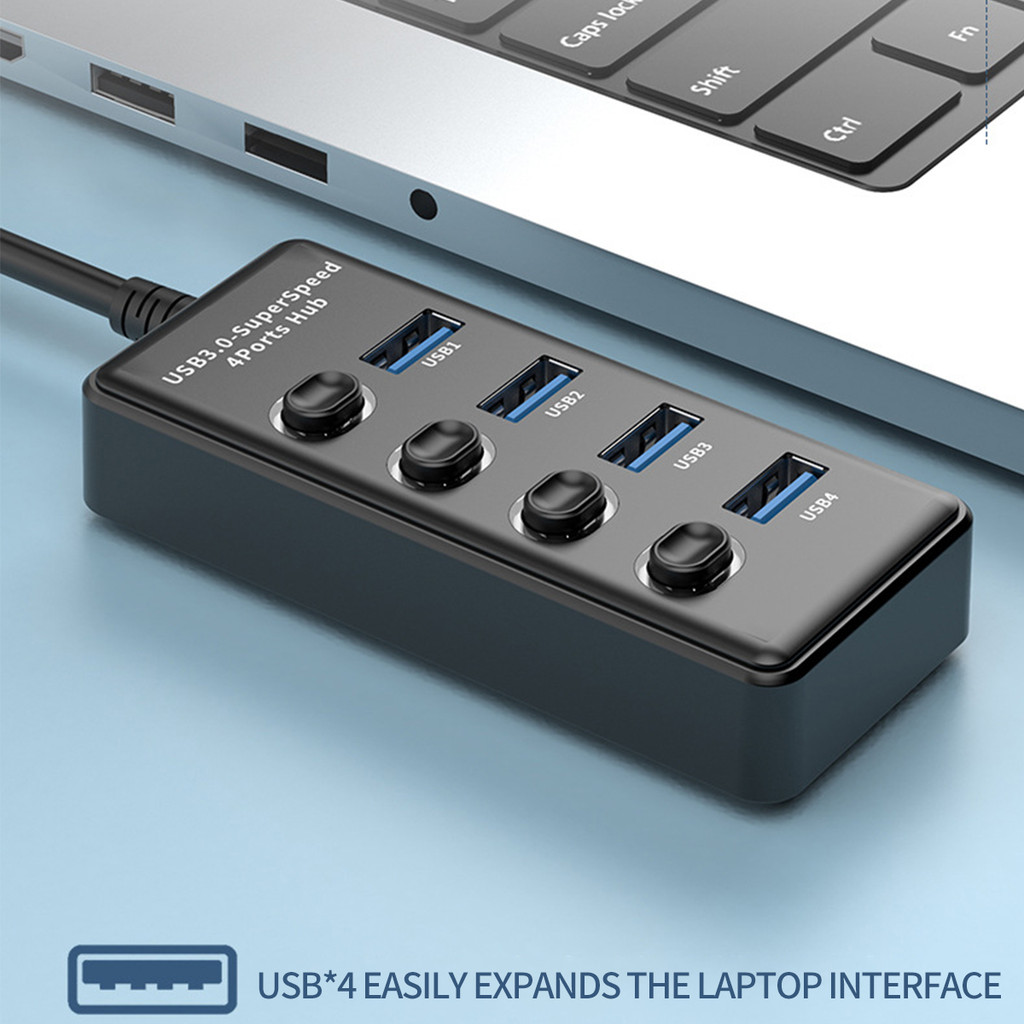 Fonken USB3.0/USB2.0 HUB สําหรับ Windows11/10/8 Mac OS Linux 2.6.14 4 พอร์ต USB Splitter Power Adapter พร้อมสวิทช์และไฟ
