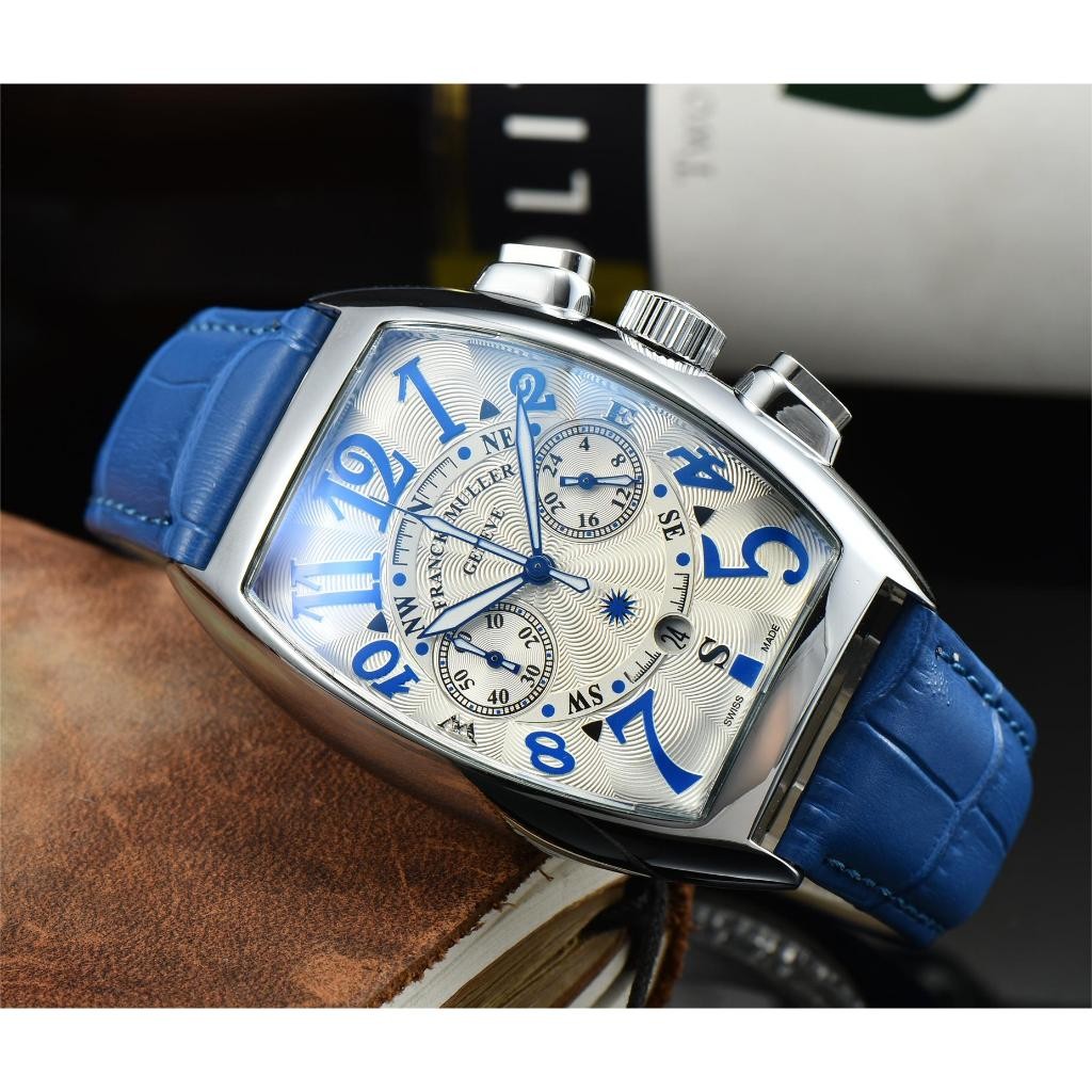 Franck MULLER FRANCK MULLER การเคลื่อนไหวกลไกอัตโนมัตินาฬิกาผู้ชาย Rui นาฬิกา Blue Dial สายหนัง