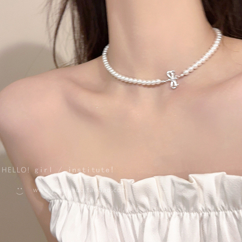 สร้อยคอโบว์มุกแสงหรูหราสร้อยคอกระดูกไหปลาร้านางฟ้า