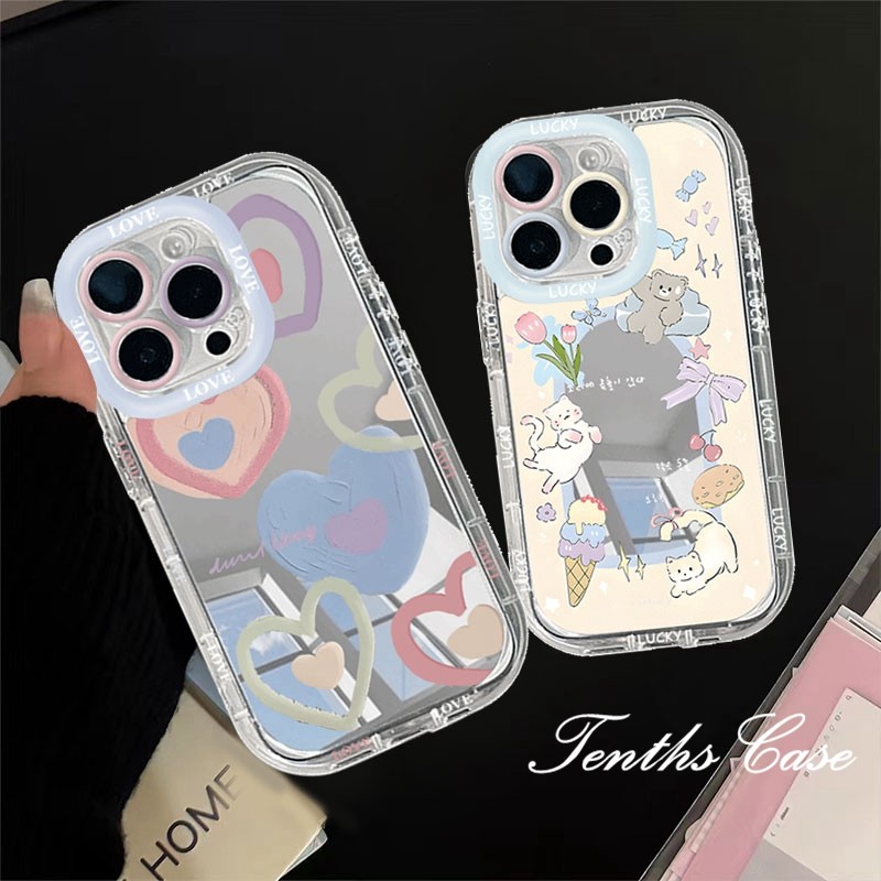 SAMSUNG สําหรับsamsung A35 A25 A15 A05 A03 A04s A12 A13 A14 A23 A24 A32 A34 M12 4G A51 A52 A52s A53 A54 A55 5G S23 สวนกระจกรักหมีเคสโทรศัพท์