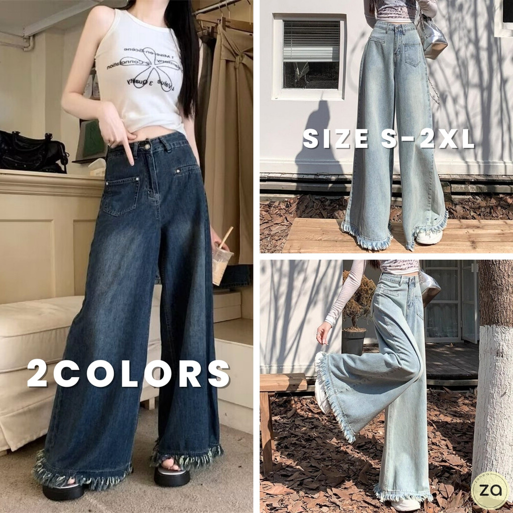 HOT SALE กางเกงยีนส์ทรงบาน ขายาว รุ่นชายรุ่ย 2 สี ขากว้างเท่ๆ