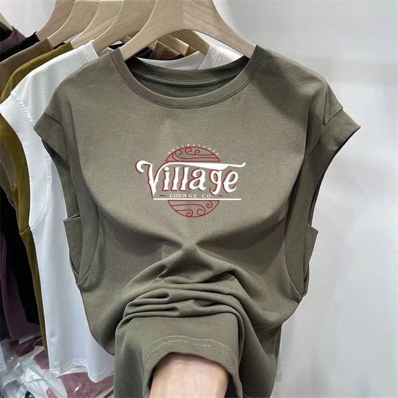 [HY] S-3xl Modal เสื้อยืดแขนกุดผู้หญิงหลวมพิมพ์ Niche Top เสื้อกั๊กเสื้อยืดลําลอง