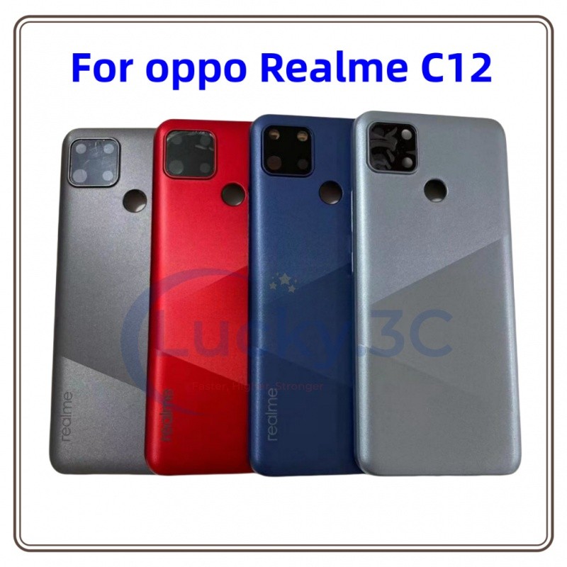 สําหรับOppo Realme C12 ฝาหลังแบตเตอรี่พร้อมเลนส์แผงด้านหลังประตูกรณีอะไหล่ซ่อม