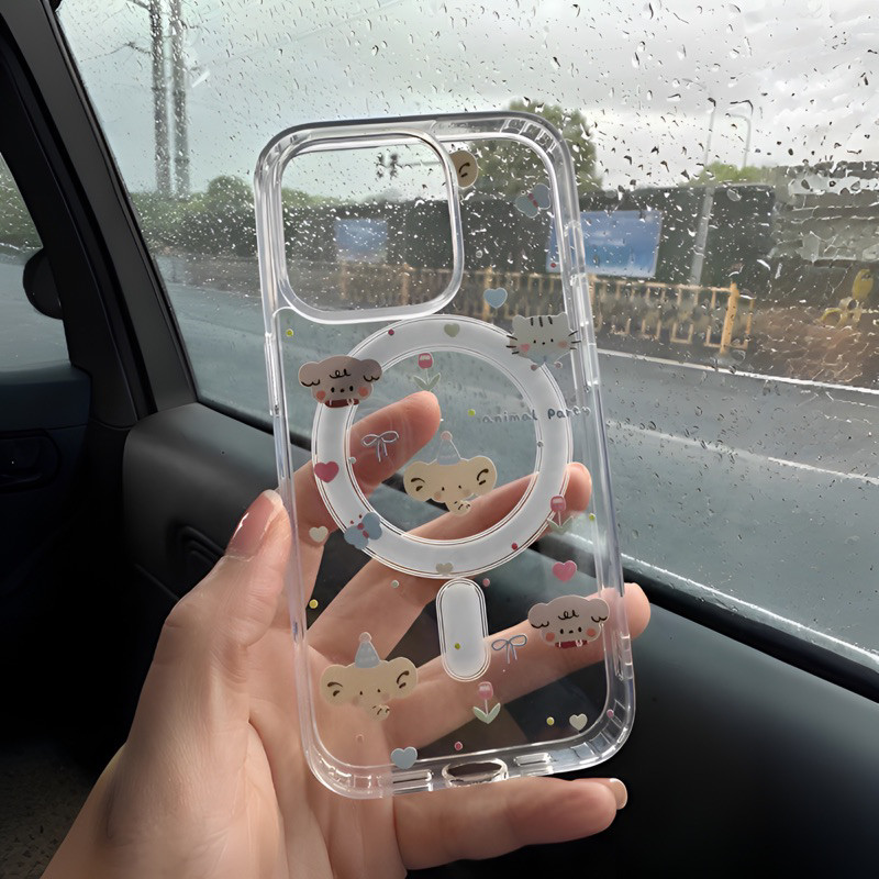 น่ารักการ์ตูนโปร่งใสแม่เหล็ก hard case สําหรับ iPhone X XR XS 11 12 13 14 15 16 Pro Max 7 8 Plus SE ความโปร่งใสสูงอะคริลิคแม่เหล็ก hard ฝาครอบปลอก