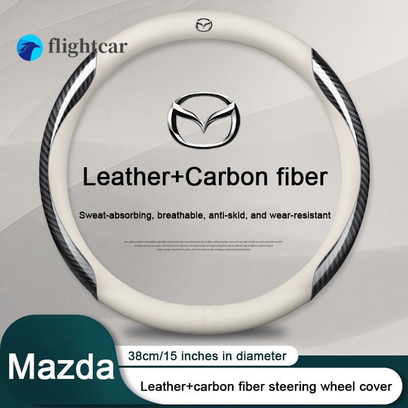รถคาร์บอนไฟเบอร์หนังพวงมาลัยเหมาะสําหรับ 38 ซม.Anti-Slip พวงมาลัยพวงมาลัยรถป้องกันสําหรับ Mazda 2 3 5 6 8 CX5 CX7 CX3 CX9 RX MX CX30