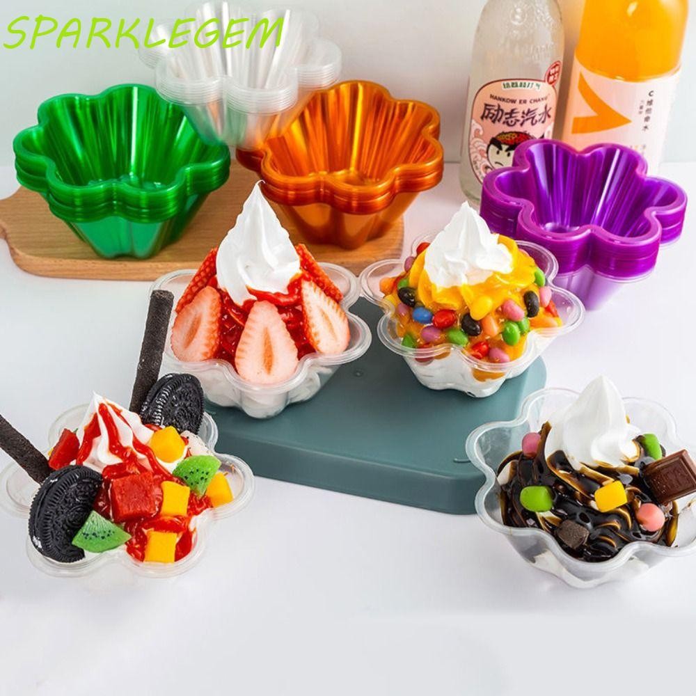 Sparklegem 50 ชิ้น ถ้วยซันเดย์รูปดอกไม้, ชามไอศกรีมแบบใช้แล้วทิ้งพลาสติก, ชามสลัด 250 มล./300 มล. ถ้วยเสิร์ฟขนมโปร่งใสหนาเบเกอรี่