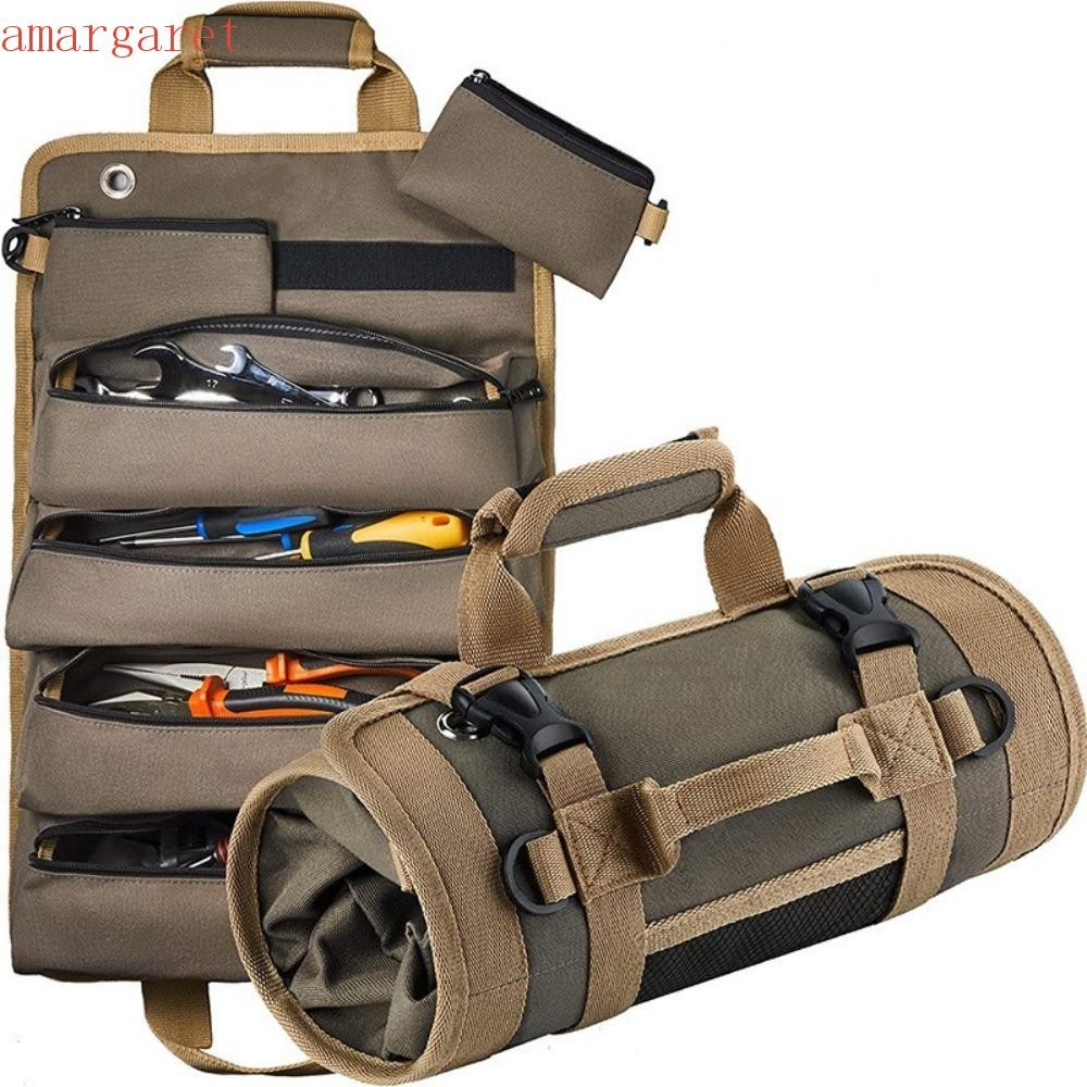 Amargaret เครื่องมือ Roll Up Bag, Heavy Duty พร้อม 3 กระเป๋าที่ถอดออกได้ Roll Up กระเป๋าเครื่องมือ, Organizer ม้วนกระเป๋าประแจเครื่องมือม้วน Organizer