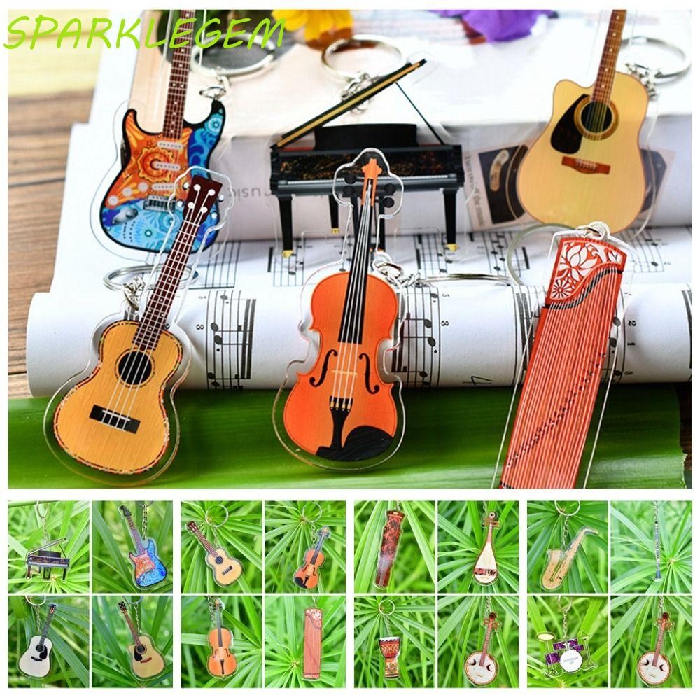 Sparklegem กีตาร์อะคริลิคพวงกุญแจ, Ukulele VIOLIN กีตาร์จี้, Gibson Key แหวน Cello Clarinet Guqin กี