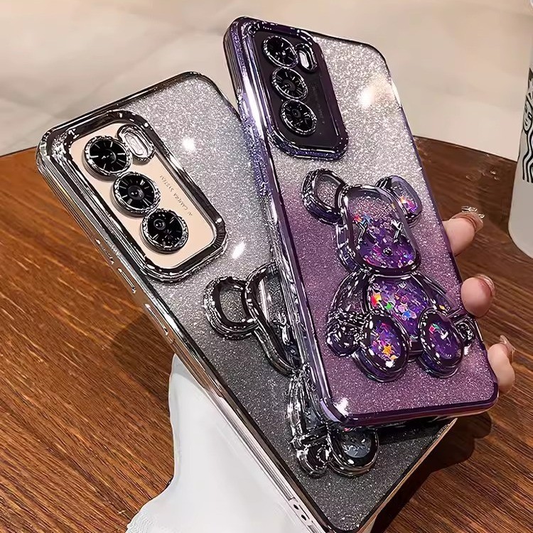 Quicksand Bear Design Glitter Soft Case สําหรับ OPPO Reno 12 12F 11 11F 10 Pro Plus 8 8T 8z 7 7z 5G
