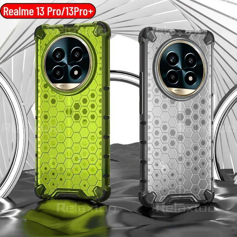 Realme13pro + ปลอกแม่เหล็กสําหรับRealme13 Realme 13 Pro Plus 13Pro + 13ProPlus 13 + 13X Realme13 + 4G 5Gโปร่งใสรังผึ้งPCเคสโทรศัพท์กันกระแทกป้องกันปกหลังShell