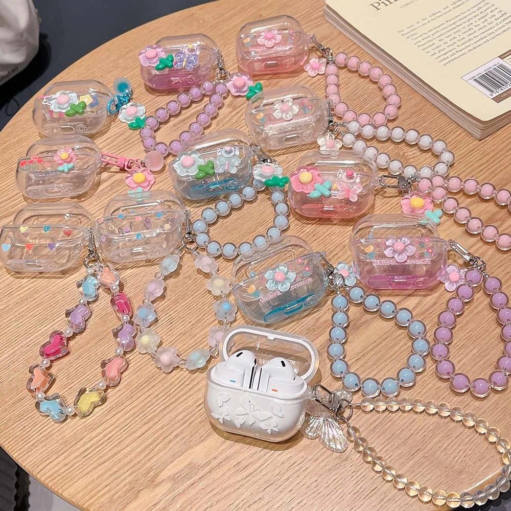 Diy ดอกไม้ผีเสื้อตกแต่งสําหรับ Samsung Buds 3 Pro กรณี Soft TPU ป้องกัน Fundas สําหรับ Galaxy Buds3 Buzz 3 Pro สร้อยข้อมือ