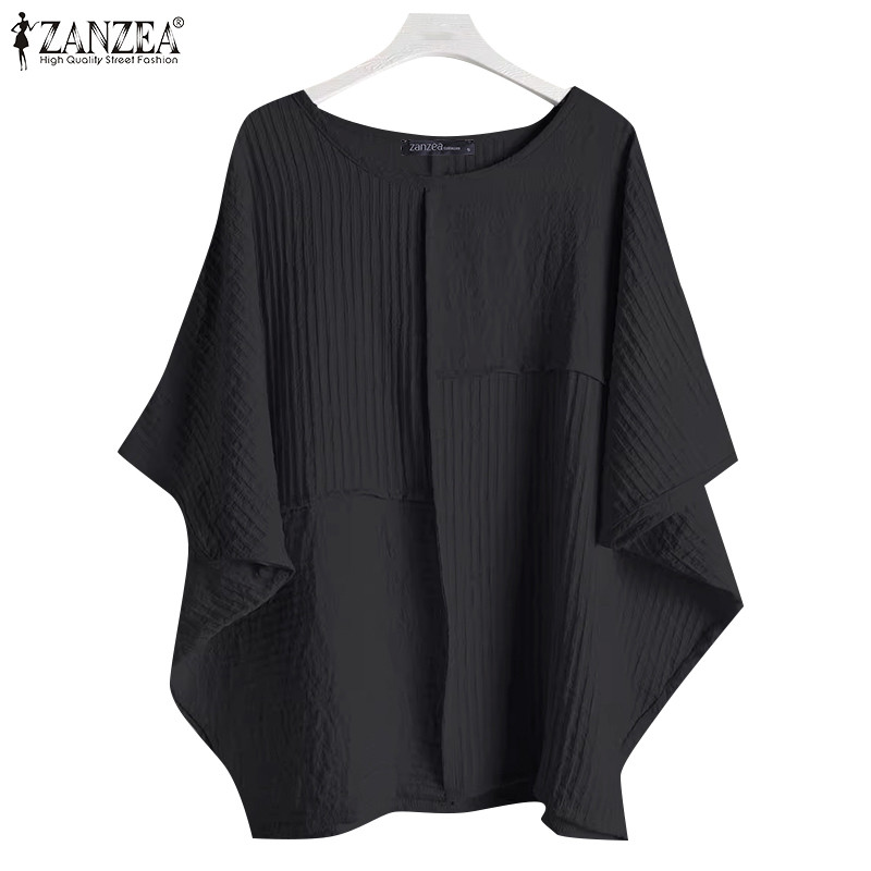 ZANZEA ซานเซีย ผู้หญิงรอบคอ แร็กแลน แขนสีทึบหลวมแฟชั่นเสื้อ