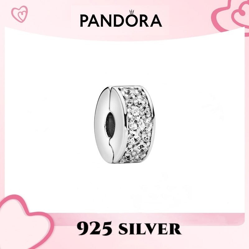 จี้สร้อยข้อมือ Pandora เครื่องประดับเงินแท้ S925 พร้อม Clear Pavé Clip Charm