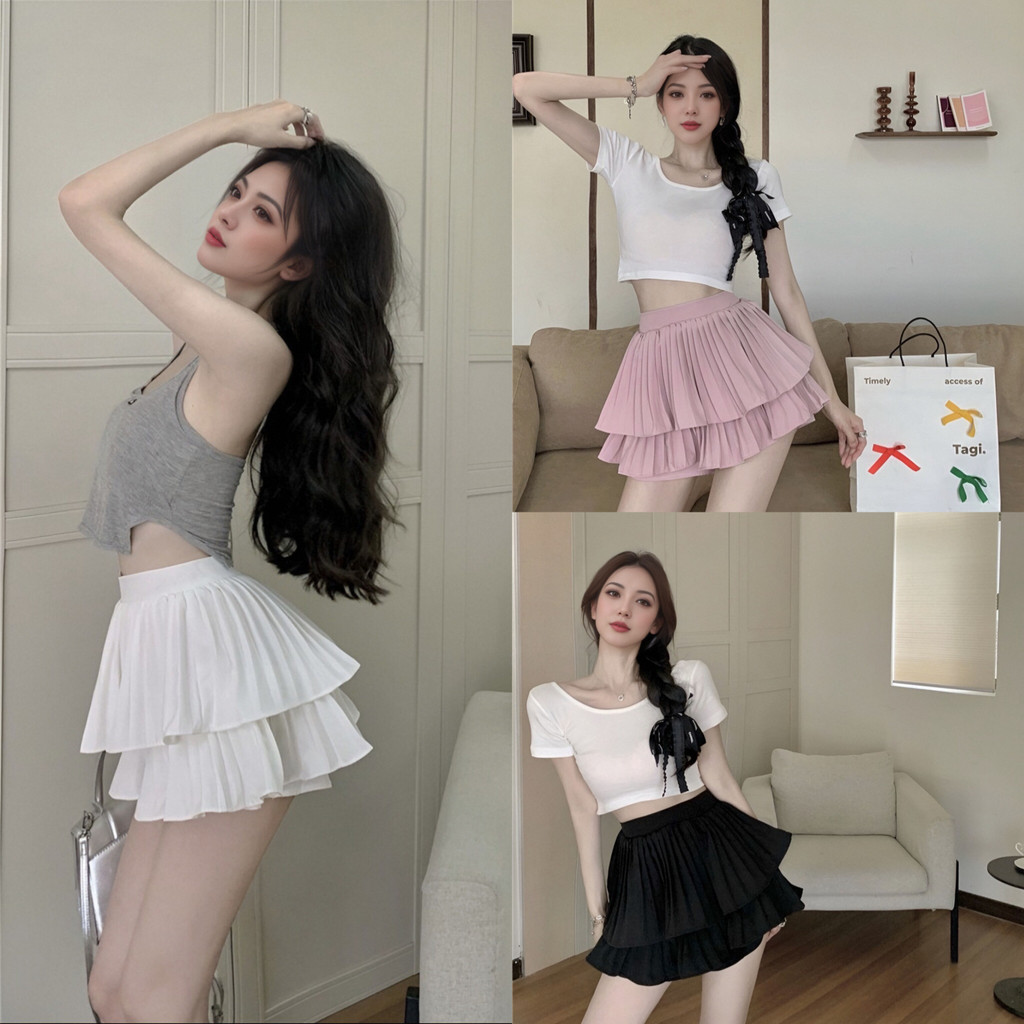 กระโปรงสั้นทรงขนมชั้น ดีไซน์สวยมีซับในเป็นกางเกง เพิ่มความสะดวกสบายและความมั่นใจในการสวมใส่